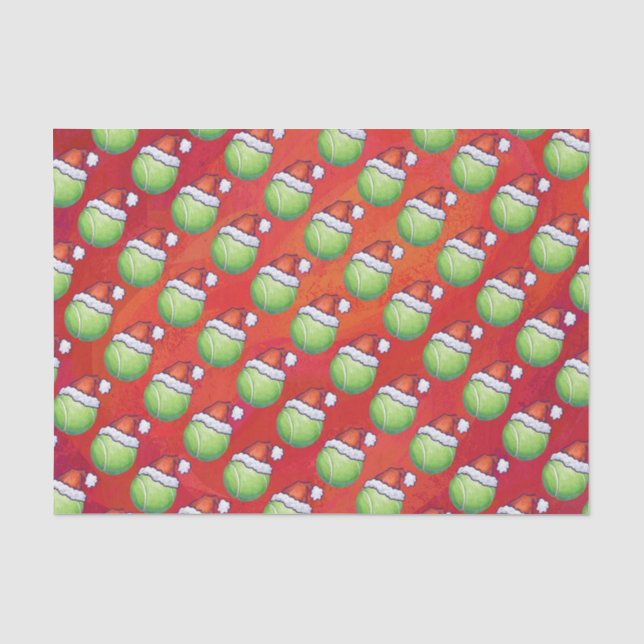 Tennis-Ball im Weihnachtsmannmütze-Muster auf Rot Seidenpapier (Vorderseite)