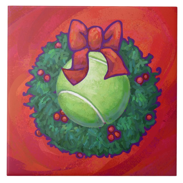 Tennis Ball in Wreath auf Rot Fliese (Vorderseite)