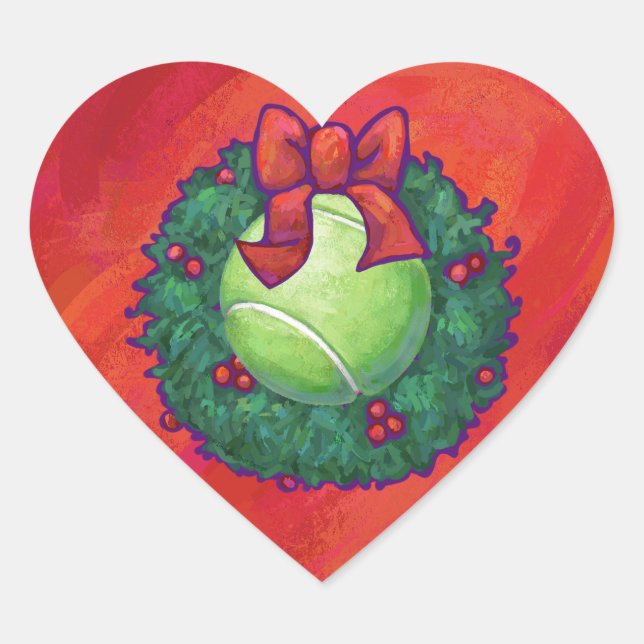 Tennis Ball in Wreath auf Rot Herz-Aufkleber (Vorderseite)