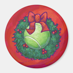 Tennis Ball in Wreath auf Rot Magnet