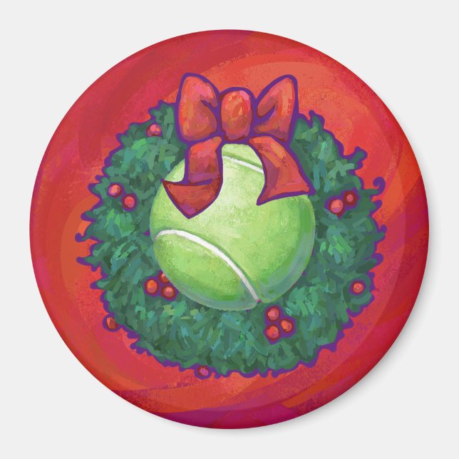 Tennis Ball in Wreath auf Rot Magnet (Vorne)