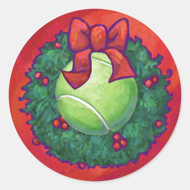 Tennis Ball in Wreath auf Rot Runder Aufkleber (Vorderseite)