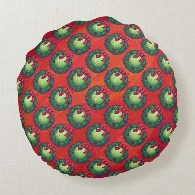 Tennis Ball in Wreath auf Rot Rundes Kissen (Rückseite)