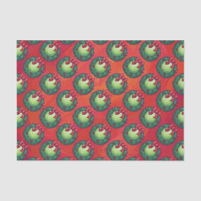 Tennis Ball in Wreath auf Rot Seidenpapier (Vorderseite)