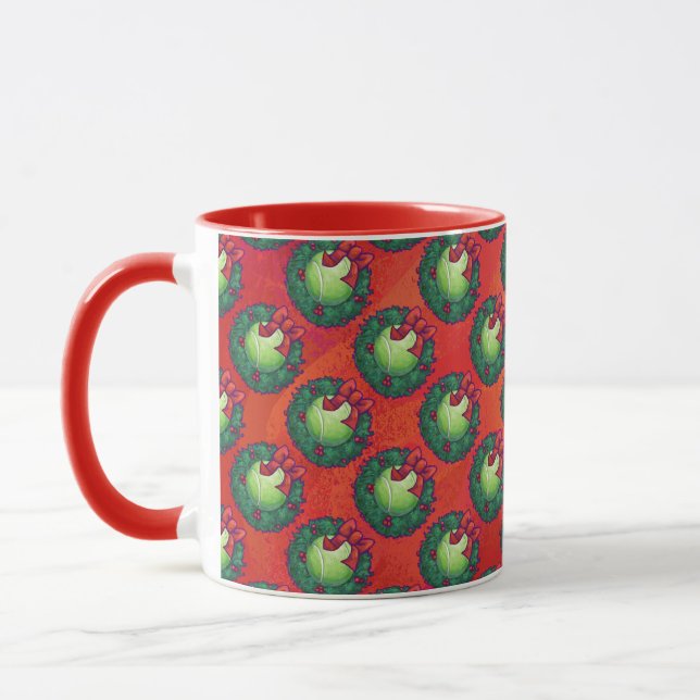 Tennis Ball in Wreath auf Rot Tasse (Links)