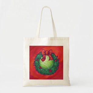 Tennis Ball in Wreath auf Rot Tragetasche