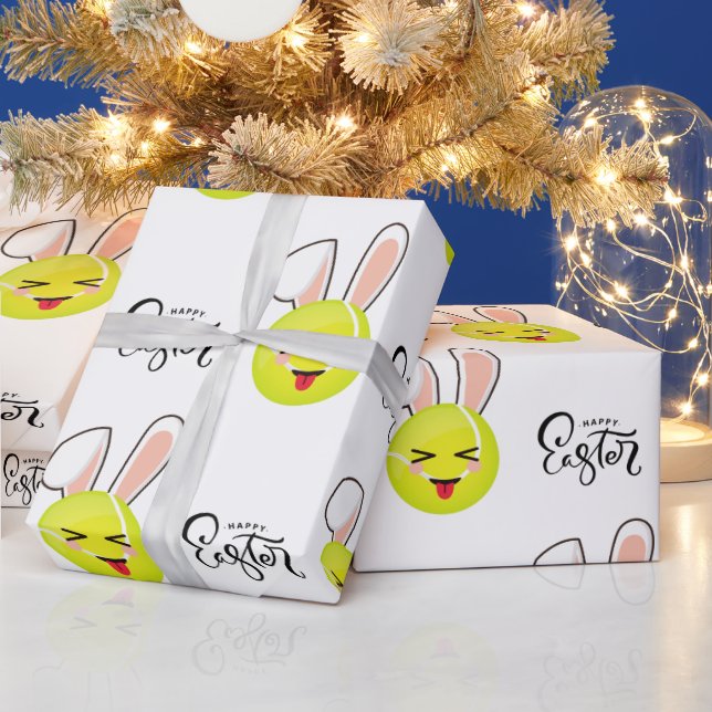 Tennis Ball Niedlich Kawaii Bunny Happy Ostersport Geschenkpapier (Feiertage)