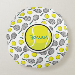TENNIS Ball Personalisieren Name Gelb Schwarz-weiß Rundes Kissen
