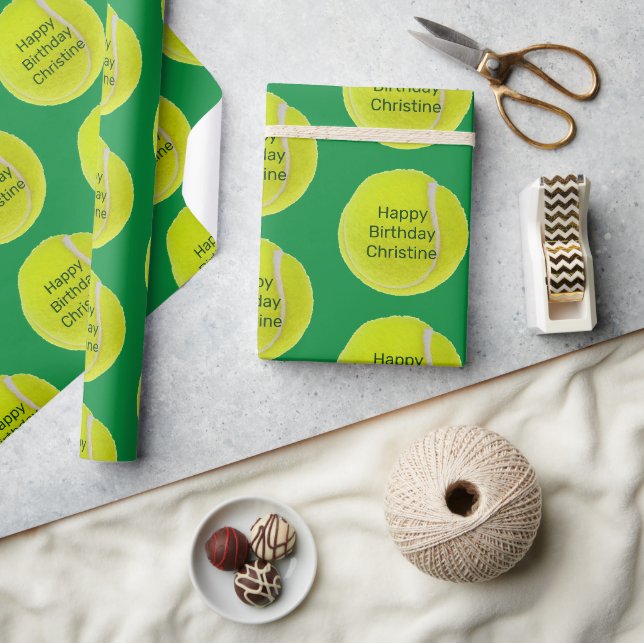 Tennis Ball Personalisiert Wrapping Paper Geschenkpapier (Kunsthandwerk)
