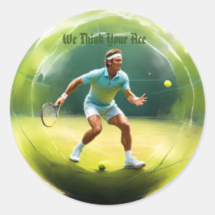 Tennis Ball Player on Court Runder Aufkleber