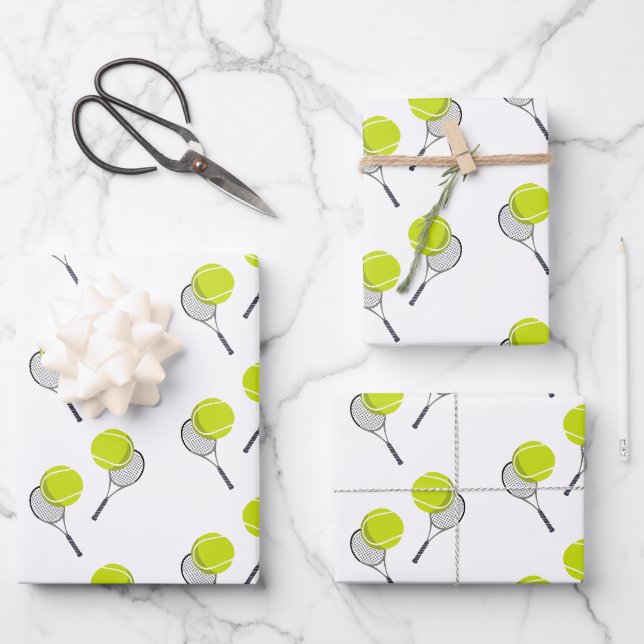 Tennis Ball & Racket Racquet Muster Geschenkpapier Set (Vorderseite)