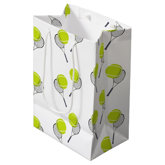 Tennis Ball & Racket Racquet Muster Mittlere Geschenktüte (Vorderseite Schrägansicht)