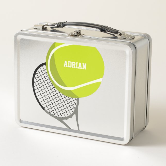 Tennis Ball & Racket Racquet Personalisiert Metall Brotdose (Vorderseite)