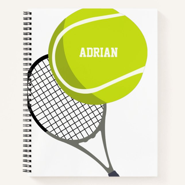 Tennis Ball & Racket Racquet Personalisiert Notizbuch (Vorderseite)