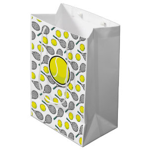 Tennis Ball Racquet Gelbe Weißer Sportgeschenktasc Mittlere Geschenktüte