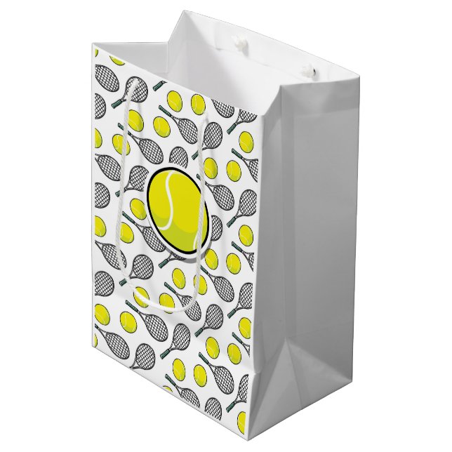 Tennis Ball Racquet Jaune Blanc Sports Sac cadeau (Devant Angle)