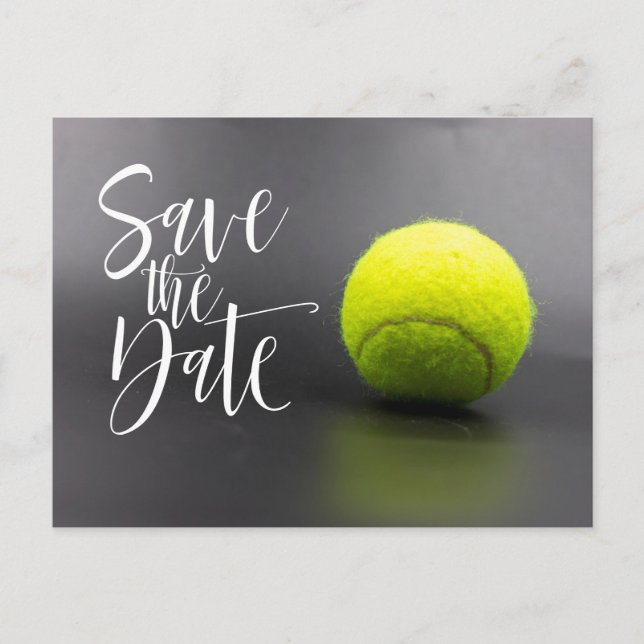 Tennis Ball Save the Date Postkarte (Vorderseite)