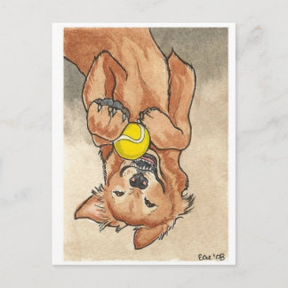 Tennis Ball Spaß Golden Retriever Dog Kunst, Dicht Postkarte