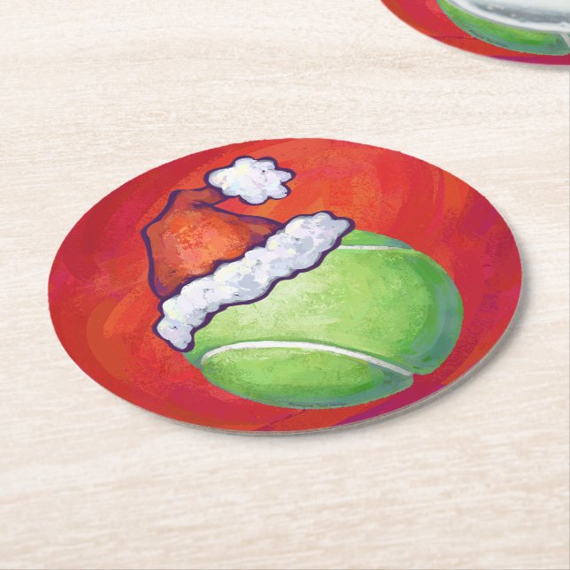Tennis Ball Weihnachten Runder Pappuntersetzer (Angewinkelt)