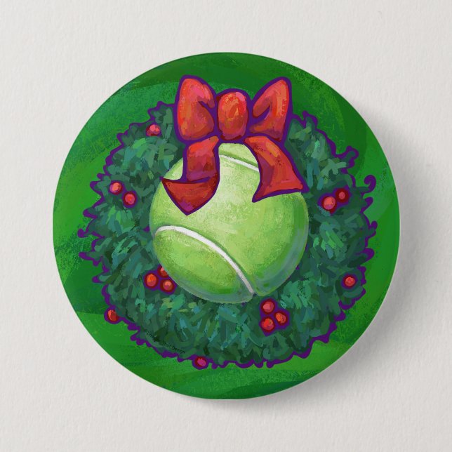 Tennis Ball Weihnachtskranz auf Grün Button (Vorderseite)