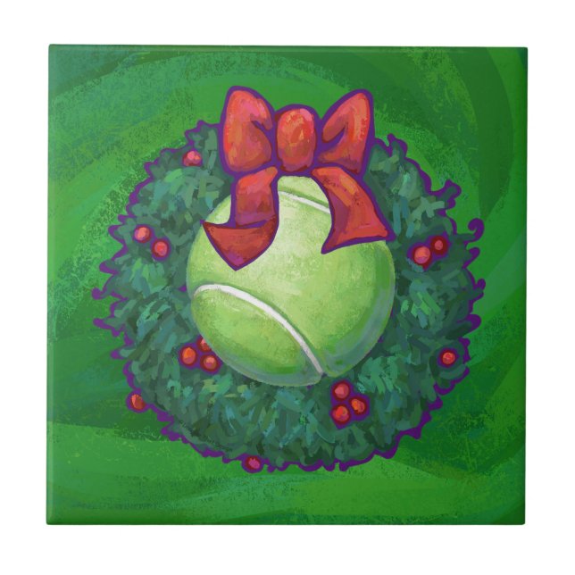 Tennis Ball Weihnachtskranz auf Grün Fliese (Vorderseite)