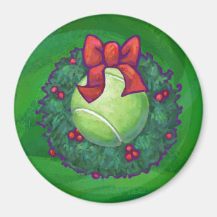 Tennis Ball Weihnachtskranz auf Grün Magnet