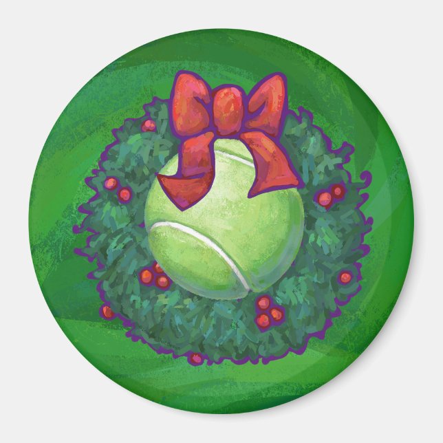 Tennis Ball Weihnachtskranz auf Grün Magnet (Vorne)
