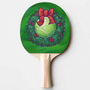 Tennis Ball Weihnachtskranz auf Grün Tischtennis Schläger