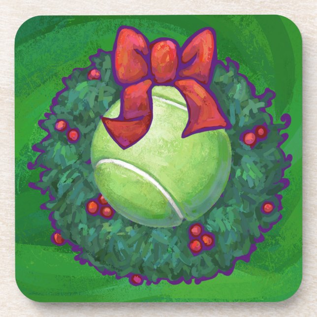 Tennis Ball Weihnachtskranz auf Grün Untersetzer (Vorderseite)