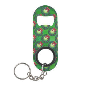 Tennis Ball Weihnachtsmuster auf Grün Schlüsselanhänger Flaschenöffner