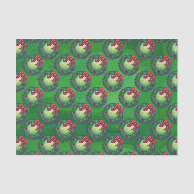 Tennis Ball Weihnachtsmuster auf Grün Seidenpapier (Vorderseite)
