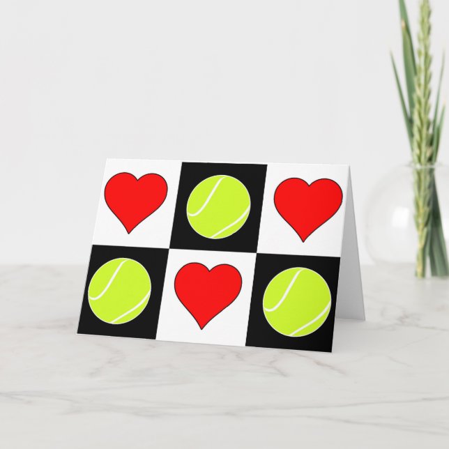 Tennis Balls & Hearts À damiers carte de voeux (Devant)