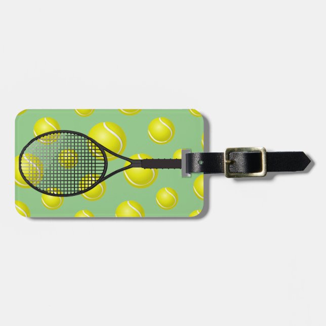 Tennis Balls Racquet Design Gepäckstück Gepäckanhänger (Vorderseite horizontal)