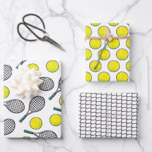 Tennis Balls Racquet Gelbe Schwarze Liebe Geschenkpapier Set