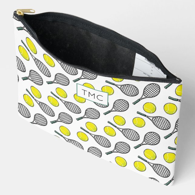 Tennis Balls Racquets Pattern INITIALS Sport Spaß Zubehörtasche (Offen)