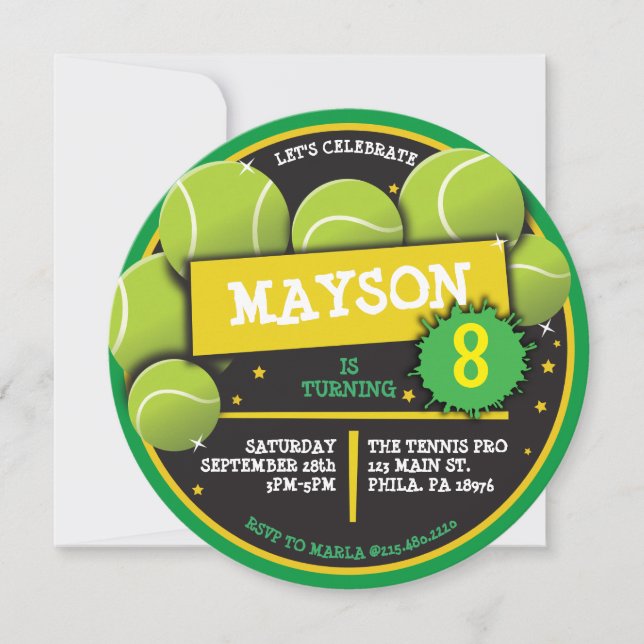 TENNIS BALLS VERT Anniversaire Fête Invitation (Devant)