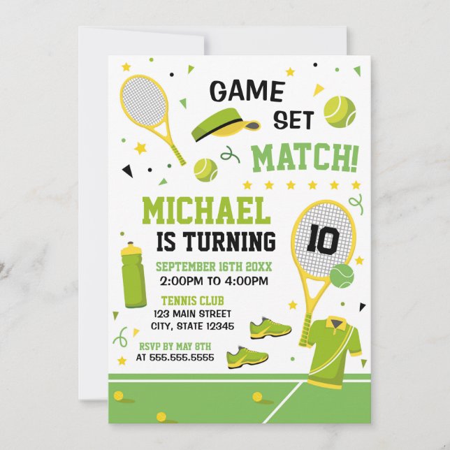 TENNIS Birthday Invitation Einladung (Vorderseite)