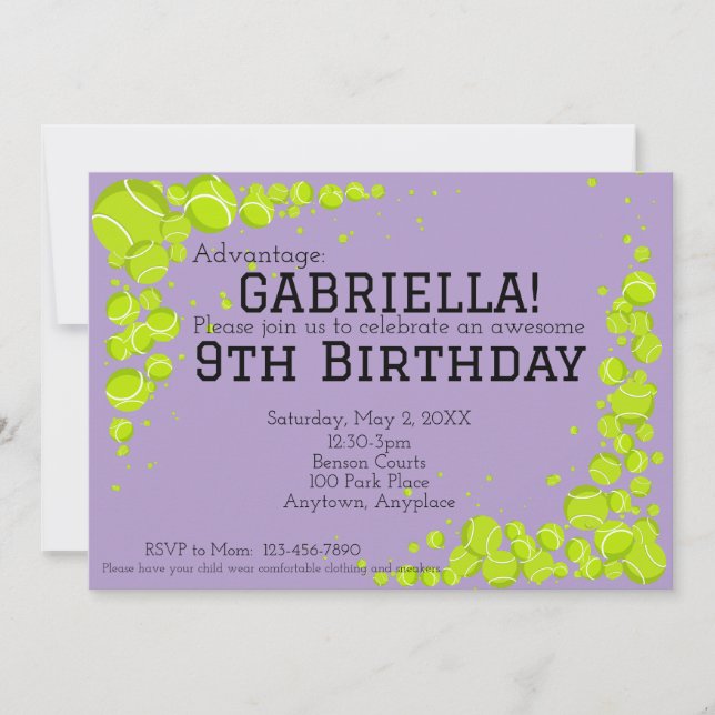 Tennis Birthday Party Einladung (Vorderseite)