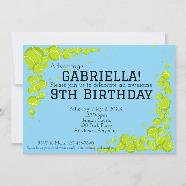 Tennis Birthday Party Einladung (Vorderseite)