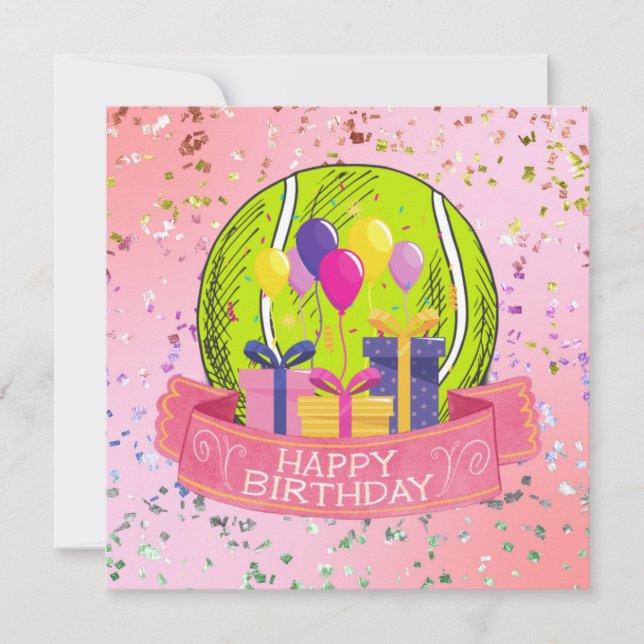 Tennis Birthday Pink Thema für Mädchen Karte (Vorderseite)