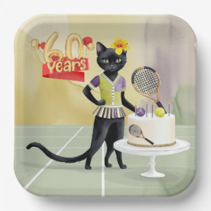 Tennis Black Cat 60. Geburtstagsparty mit Kuchen Pappteller