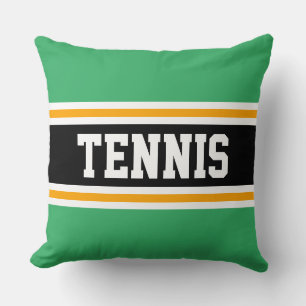 TENNIS Bright Kelly Green Black Athletic Stripes Kissen