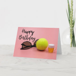 Tennis Carte Anniversaire avec boule et bière rose