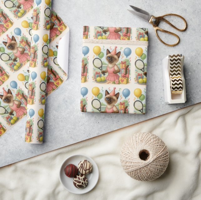 Tennis Cat Paw-some Birthday Party Geschenkpapier (Kunsthandwerk)