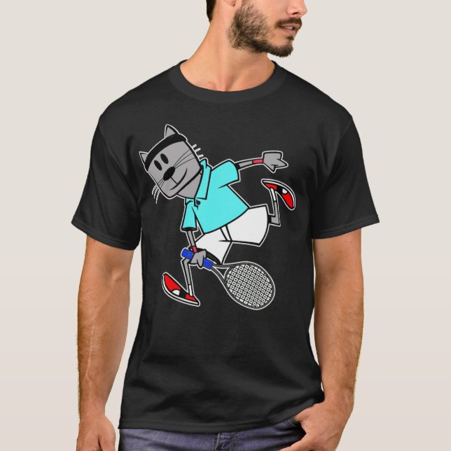 Tennis Cat Record Champion lustiger Tennis T-Shirt (Vorderseite)