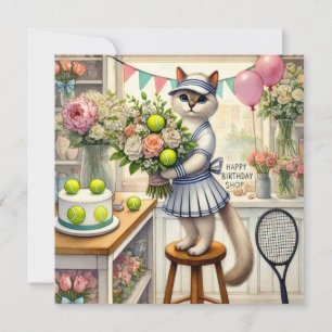 Tennis Cat Wasserfarbe für Geburtstagskarte