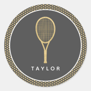 Tennis Chic Gray Gold Individuelle Name Runder Aufkleber