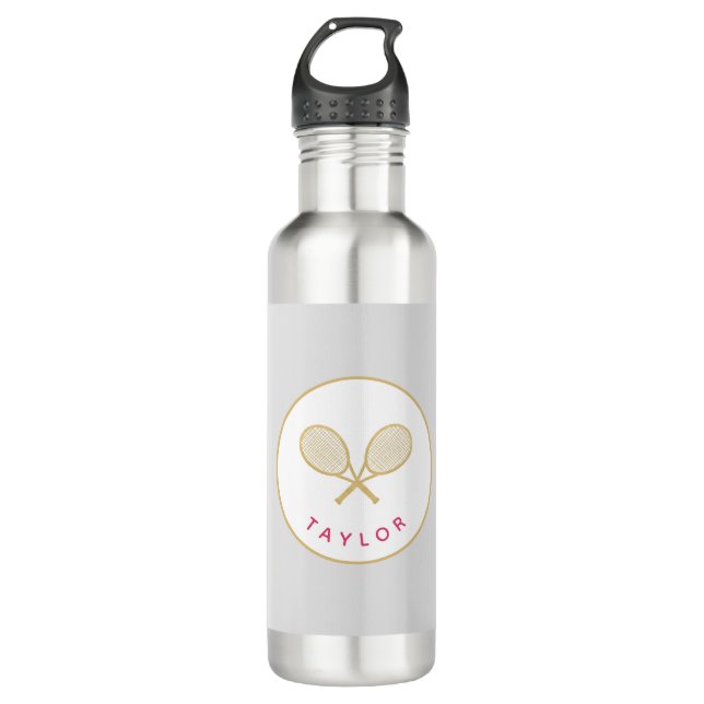 Tennis Chic Player Geschenk Rosa und Gold Custom Edelstahlflasche (Vorderseite)