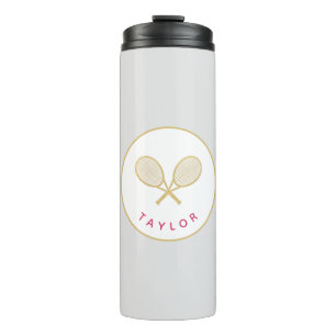 Tennis Chic Player Geschenk Rosa und Gold Custom Thermosbecher