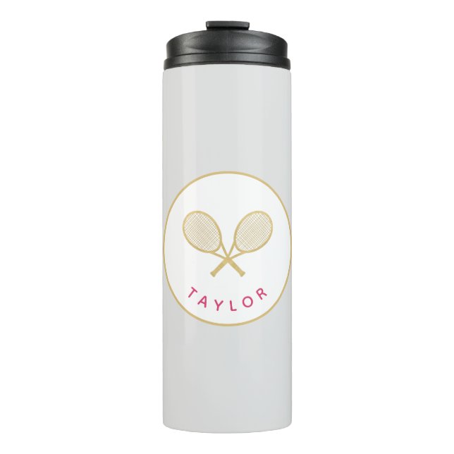 Tennis Chic Player Geschenk Rosa und Gold Custom Thermosbecher (Vorderseite)